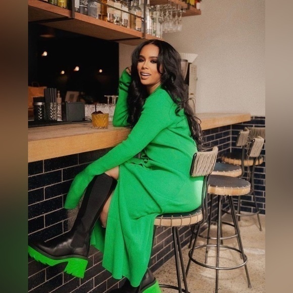 Micas Green Rib Knitted Collared Button Strips Flared Dress Size Large RefI027 - Picture 5 of 17